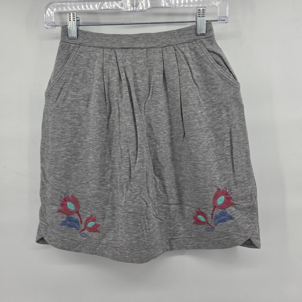 Garnet Hill Kids Skort XL Gray Floral Embroidered‎ Art-Inspired Eclectic Boho